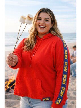 Forever 21 Plus 2X Red Hoodie Pony Tape Sleeve Raw Hem Streetwear Oversized Look